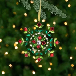 Northlight Snowflakes>6.5" Green And Red Gem Stone Flowers Snowflake Christmas Ornament