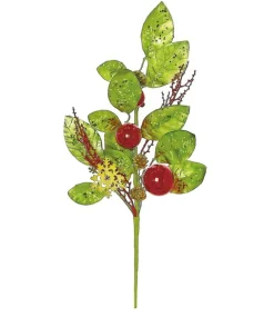 Sprays, Branches & Picks*Select Artificials 19" Green And Red Leaves With Pine Cones Artificial Christmas Spray