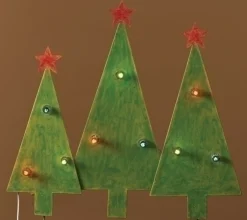 Roman Yard Art Trees>32" Green And Red Lighted Christmas Tree Trio Outdoor Decor