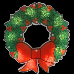 Window Decorations*Northlight 11" Green And Red Lighted Wreath Christmas Window Silhouette Decoration
