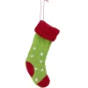 Tii Collections Stockings>9.5" Green And Red Polka Dotted Felt Christmas Stocking Ornament