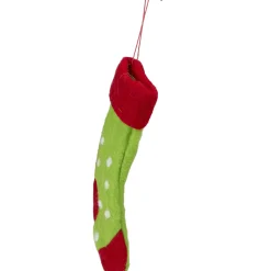 Tii Collections Stockings>9.5" Green And Red Polka Dotted Felt Christmas Stocking Ornament