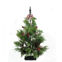 Allstate 3 And 3.5 Feet Tall>36" Green And Red Slim Mixed Cedar Artificial Christmas Tree - Unlit