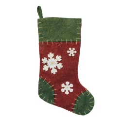 Stockings*Northlight 20" Green And Red Snowflake Applique Christmas Stocking With Blanket Stitching