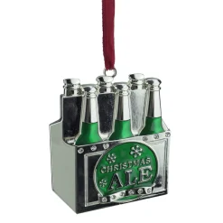 Northlight Food & Beverage>3" Green And Silver "Christmas Ale" Ornament With European Crystals