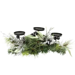 Candles & Holders*Northlight 22" Green And Silver Mixed Pine With Blueberries Christmas Candle Holder Centerpiece