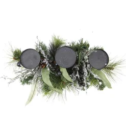 Candles & Holders*Northlight 22" Green And Silver Mixed Pine With Blueberries Christmas Candle Holder Centerpiece