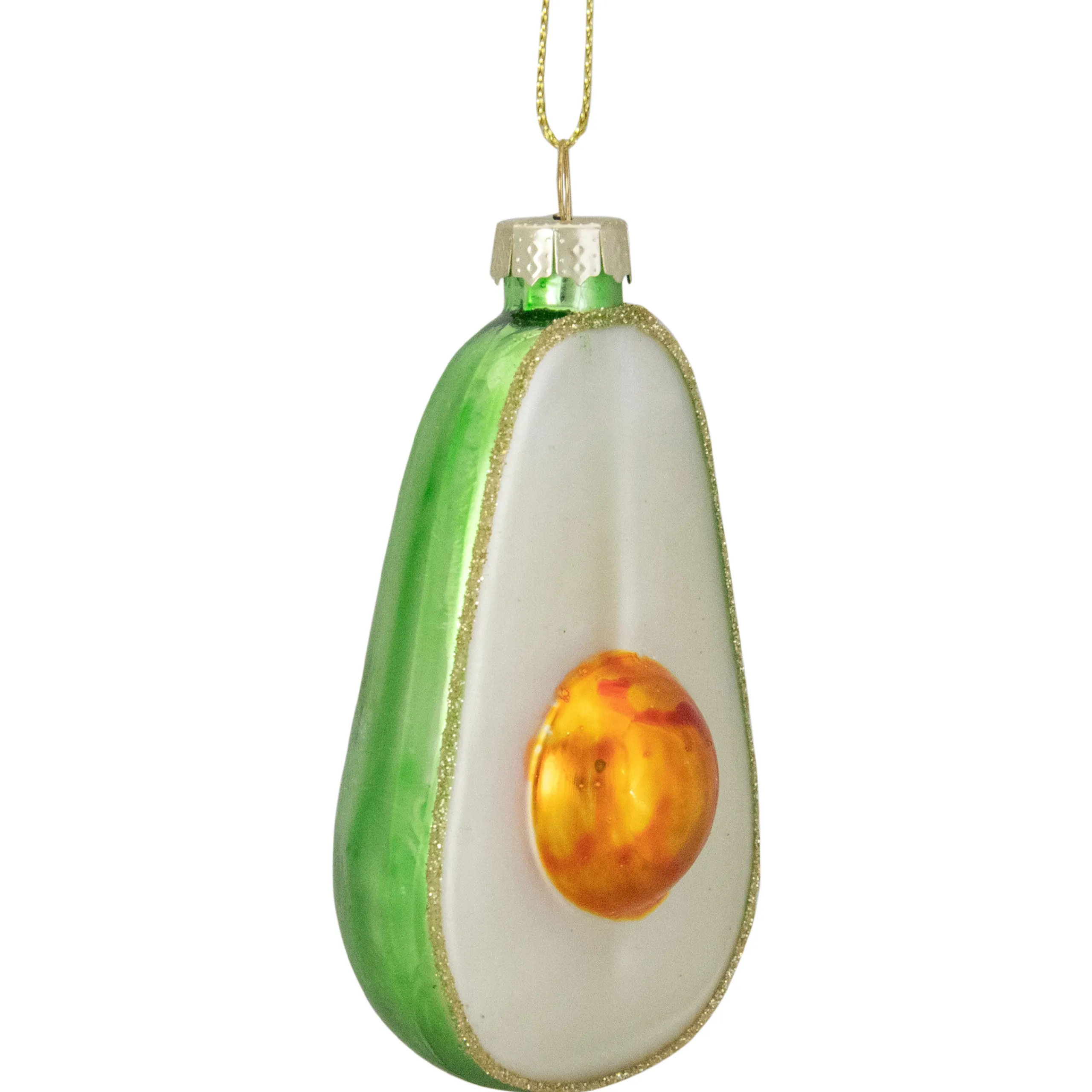Northlight Food & Beverage>3.5" Green And White Avocado Glass Christmas Ornament