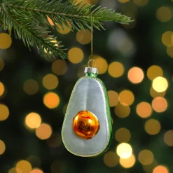 Northlight Food & Beverage>3.5" Green And White Avocado Glass Christmas Ornament