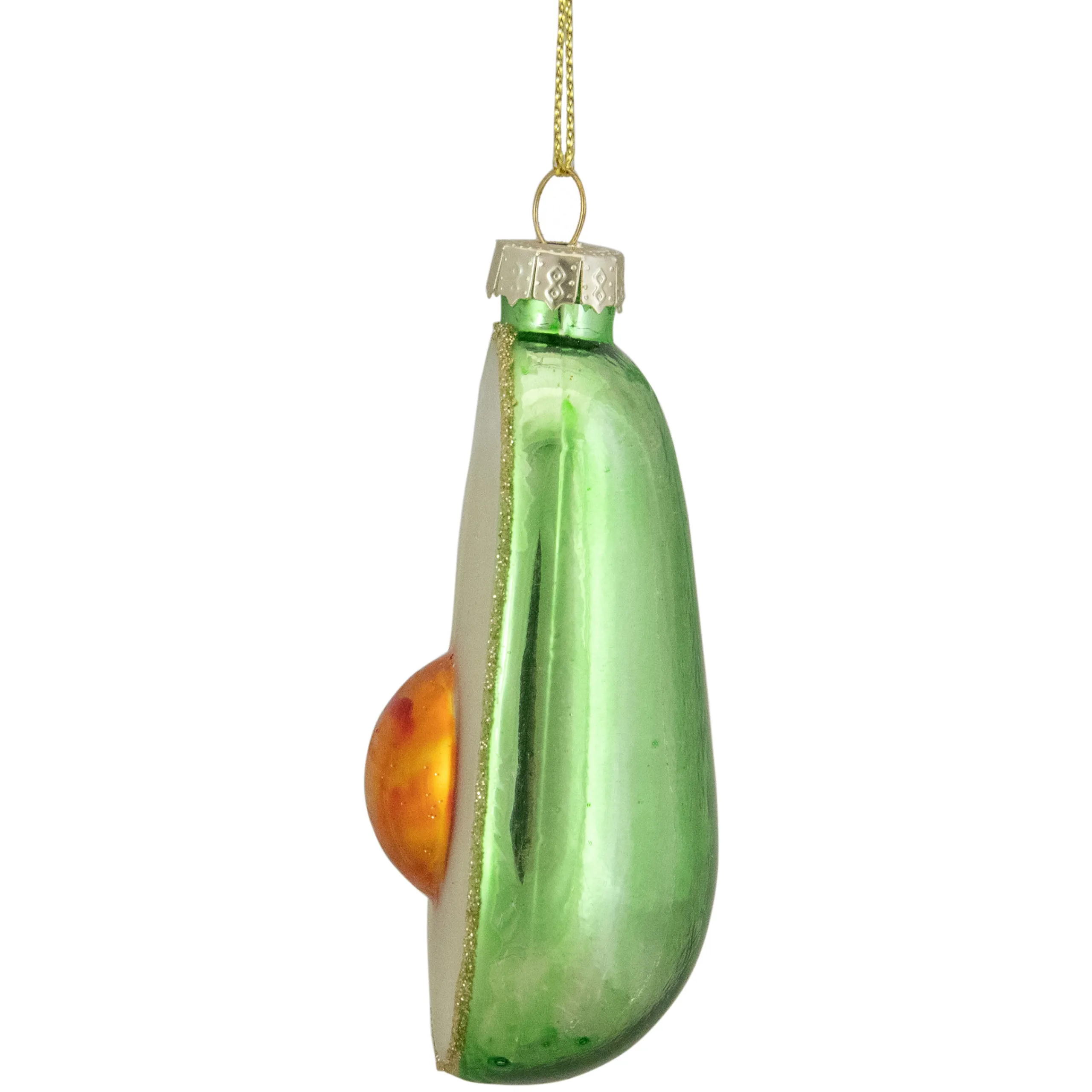 Northlight Food & Beverage>3.5" Green And White Avocado Glass Christmas Ornament