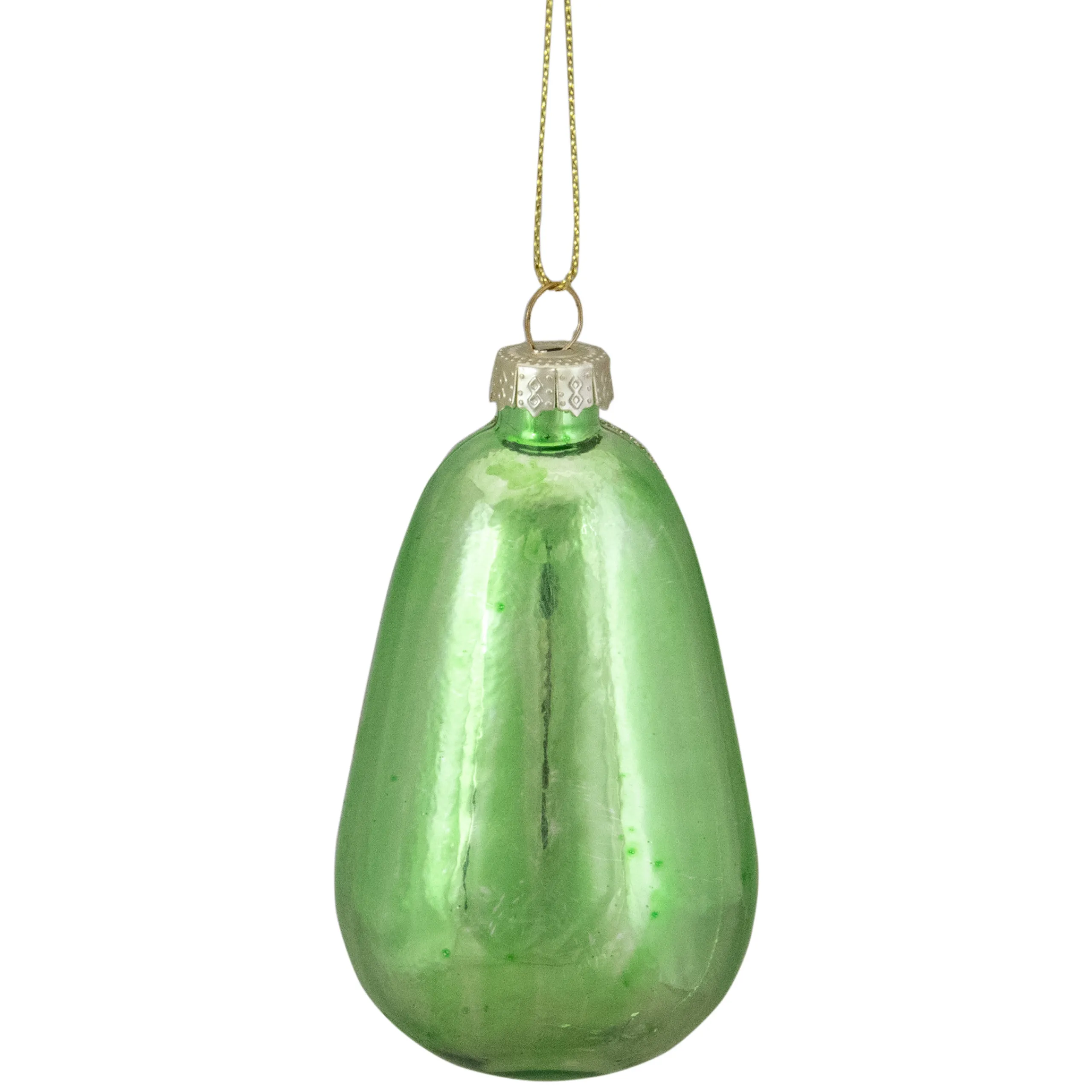 Northlight Food & Beverage>3.5" Green And White Avocado Glass Christmas Ornament