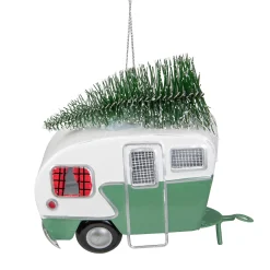 Northlight Transportation>4.25" Green And White Rv Camper Van With Tree Christmas Ornament