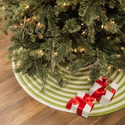 50 Inch And Larger*Colonial Mills 50" Green And White Woven Candy Cane Round Christmas Tree Skirt