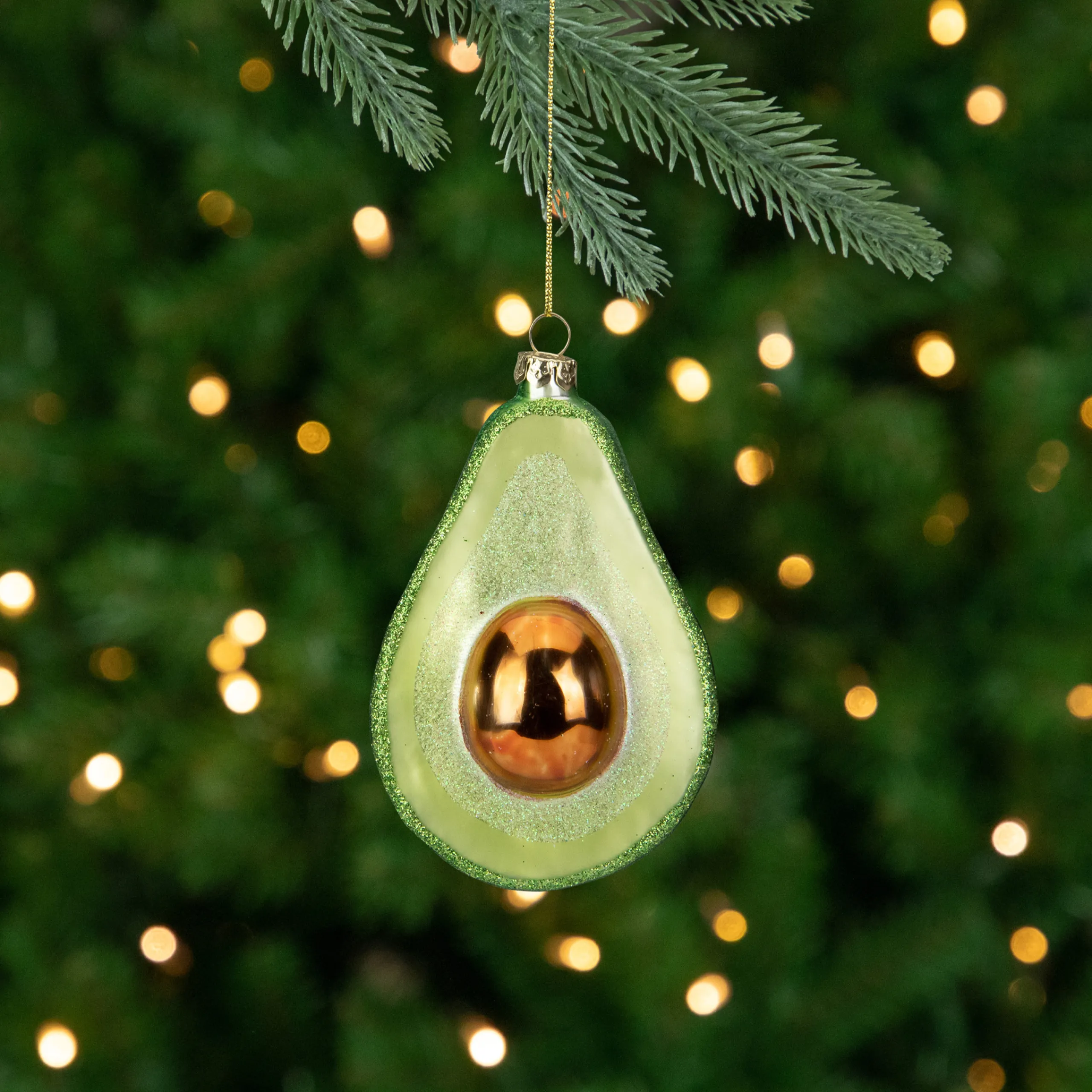 Northlight Food & Beverage>4.5" Green And Yellow Glass Avocado Christmas Ornament