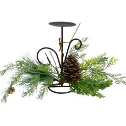 Candles & Holders*Northlight 10" Green Artificial Sprigs And Pine Cone Christmas Candle Holder