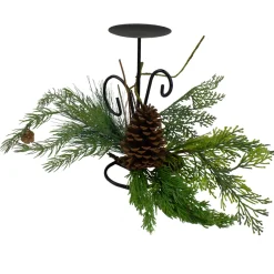 Candles & Holders*Northlight 10" Green Artificial Sprigs And Pine Cone Christmas Candle Holder