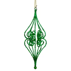 Midwest Finials>8.5" Green Bead And Glitter Filigree Christmas Ornament
