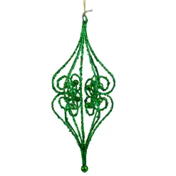Midwest Finials>8.5" Green Bead And Glitter Filigree Christmas Ornament