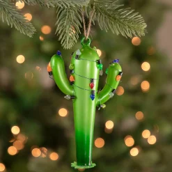 Northlight Humor>5.5" Green Cactus With Retro Light String Glass Christmas Ornament