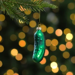 Northlight Food & Beverage>3.75" Green Christmas Pickle Glass Holiday Ornament