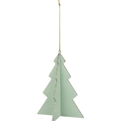 Northlight Trees & Wreaths>5.25" Green 3D Tree With Silver Glitter Wooden Christmas Ornament