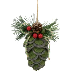 Northlight Pine Cones>6" Green Felt Pine Cone With Berries Christmas Ornament