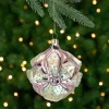 Northlight Garden & Floral>4.25" Green Flowers On Pink Glass Christmas Ornament