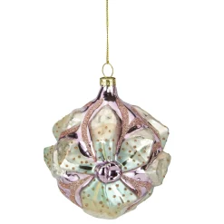 Northlight Garden & Floral>4.25" Green Flowers On Pink Glass Christmas Ornament
