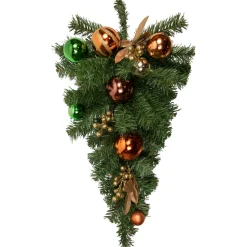 Unlit Teardrops*Northlight 30" Green Foliage And Ornaments Artificial Christmas Teardrop Swag, Unlit