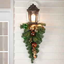 Unlit Teardrops*Northlight 30" Green Foliage And Ornaments Artificial Christmas Teardrop Swag, Unlit