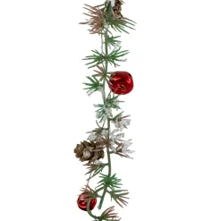 Sprays, Branches & Picks*Melrose 40" Green Frosted Pine Cones And Bells Artificial Christmas Spray