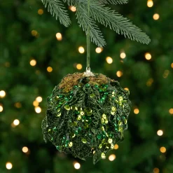 Northlight Balls>4" Green Glitter And Sequin Leaf Shatterproof Christmas Ball Ornament