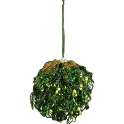 Northlight Balls>4" Green Glitter And Sequin Leaf Shatterproof Christmas Ball Ornament