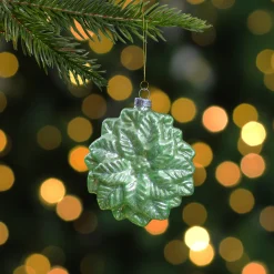 Northlight Garden & Floral>3.75" Green Glittered Poinsettia Flower Glass Christmas Ornament