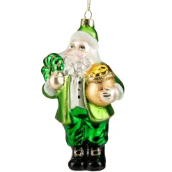 Northlight Santa Claus>5.5" Green Irish Leprechaun Santa Glass Christmas Ornament