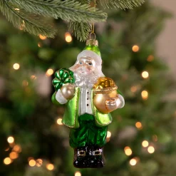 Northlight Santa Claus>5.5" Green Irish Leprechaun Santa Glass Christmas Ornament
