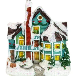 Christmas Villages*Northlight 5.5" Green Led Lighted Snowy House Christmas Village Decoration