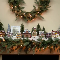 Christmas Villages*Northlight 5.5" Green Led Lighted Snowy House Christmas Village Decoration