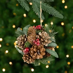 Northlight Pine Cones>6" Green Mixed Foliage, Pinecone And Berries Hanging Christmas Ball Ornament