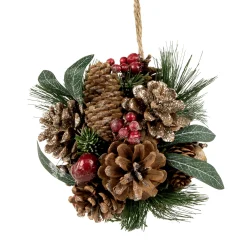 Northlight Pine Cones>6" Green Mixed Foliage, Pinecone And Berries Hanging Christmas Ball Ornament