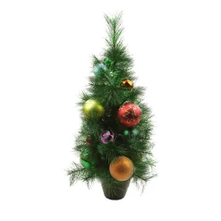 Northlight 2.5 Feet Tall And Smaller>2' Green Potted Pine Ball Ornaments Medium Artificial Christmas Tree - Unlit
