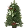 Northlight Unlit Traditional Trees>2' Green Potted Pre-Decorated Pine Cone And Berry Medium Artificial Christmas Tree - Unlit