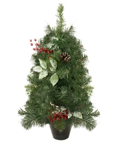 Northlight Unlit Traditional Trees>2' Green Potted Pre-Decorated Pine Cone And Berry Medium Artificial Christmas Tree - Unlit