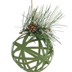 Northlight Balls>5" Green Rattan Style Christmas Ball Ornament With Pine Cone