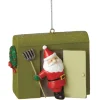 Midwest Santa Claus>3" Green Smiling Santa In Ice House Christmas Ornament