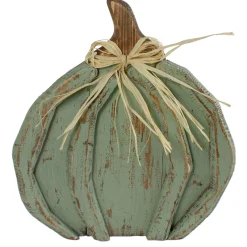 Northlight 12" Green Weathered Fall Harvest Wooden Pumpkin Table Decoration