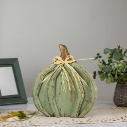 Northlight 12" Green Weathered Fall Harvest Wooden Pumpkin Table Decoration