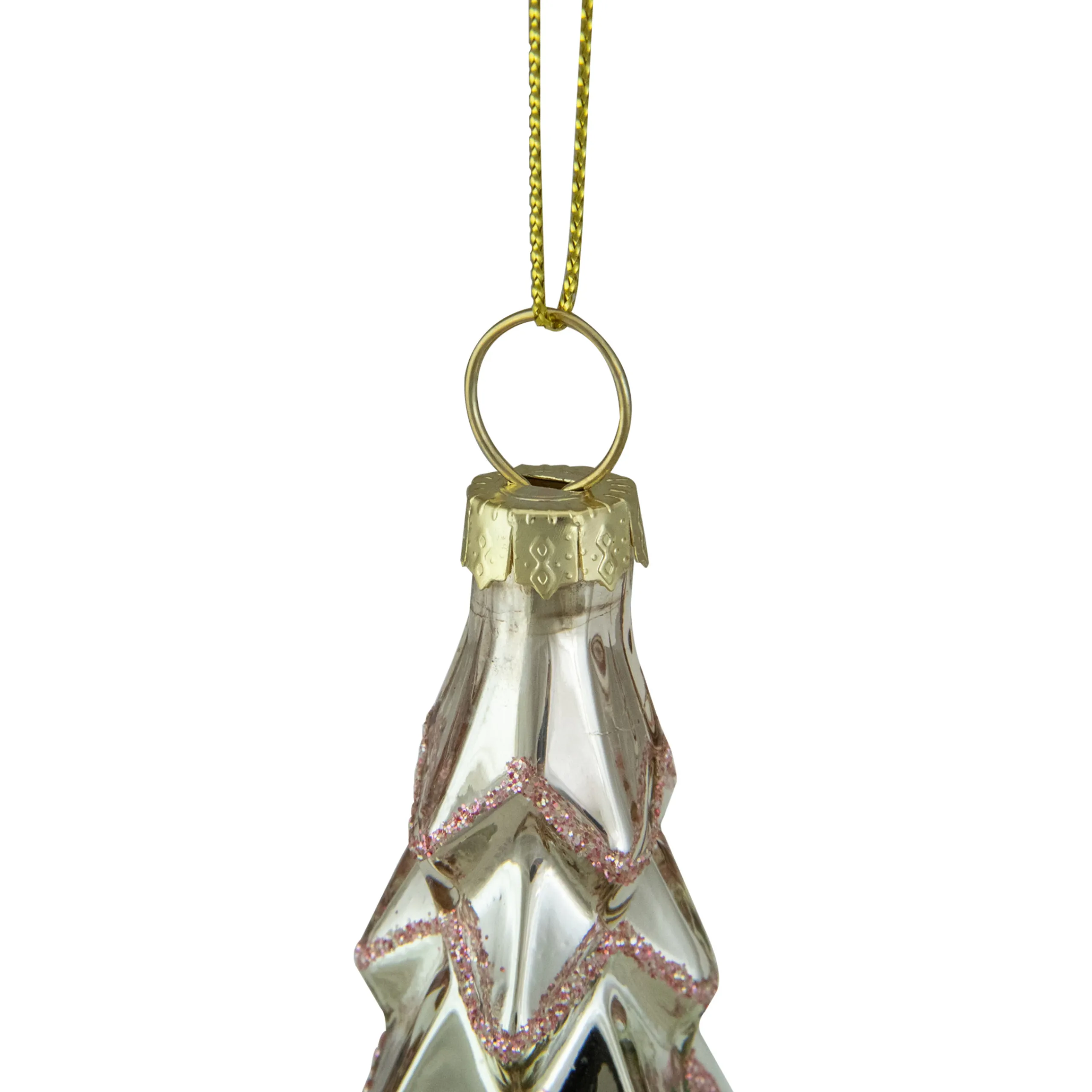 Northlight Trees & Wreaths>5" Green With Pink Glitter Glass Christmas Ornament