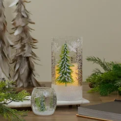 Candles & Holders*Northlight 3" Hand Painted Christmas Pine Trees Flameless Glass Christmas Candle Holder