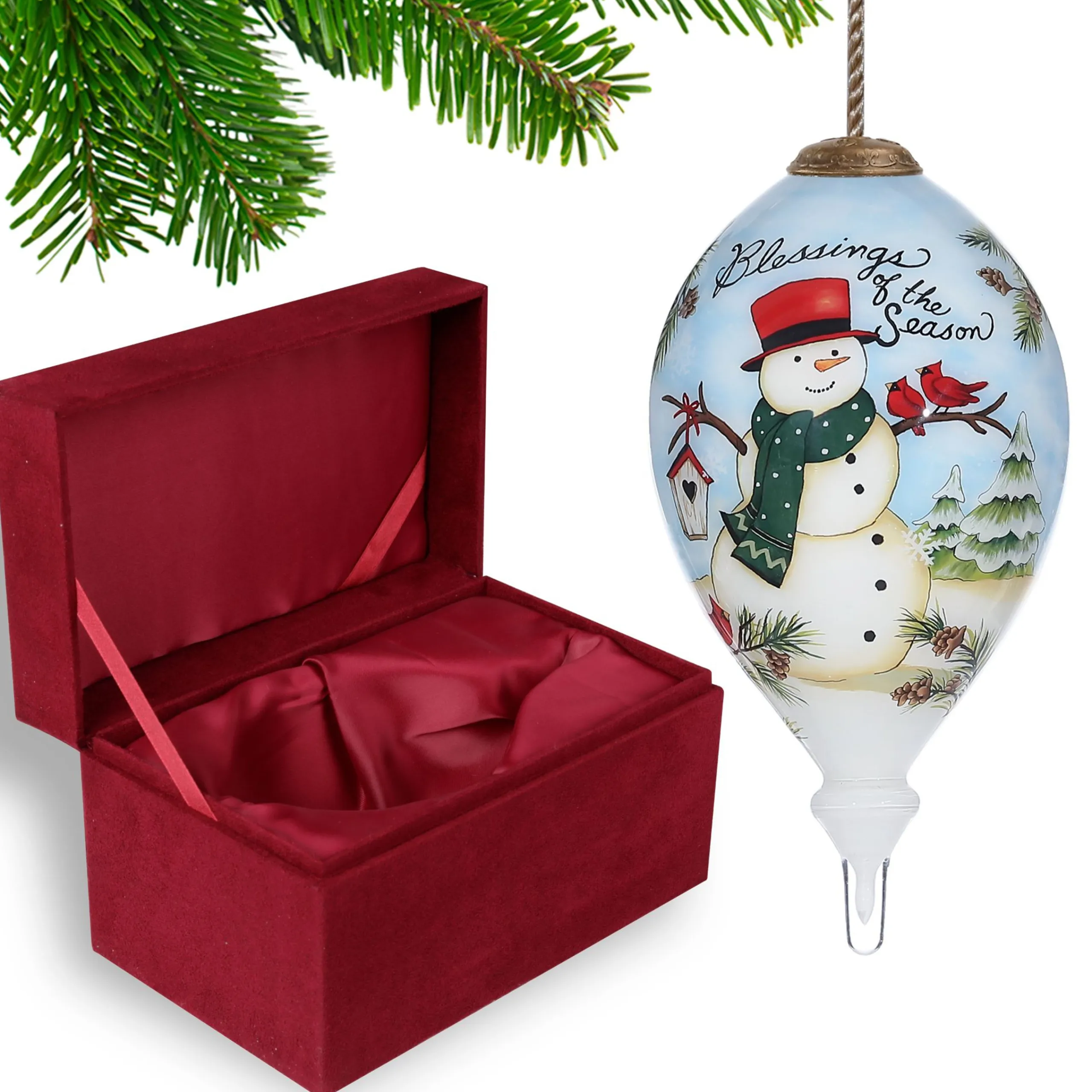 CC Christmas Decor Finials>6" Hand Painted Mouth Blown Glass Snowman Finial Christmas Ornament